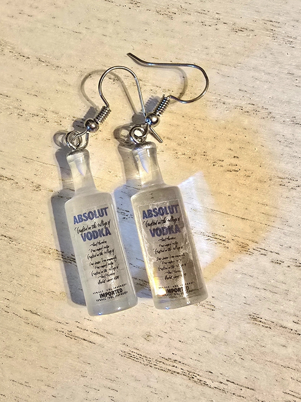 Absolut Vodka Bottle Dangle Earrings - Clear with Blue Logo